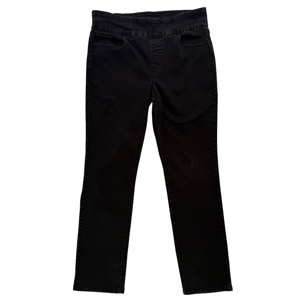 Gloria Vanderbilt Amanda Pull On Jeans Womens 14 Black High Rise Straight Leg